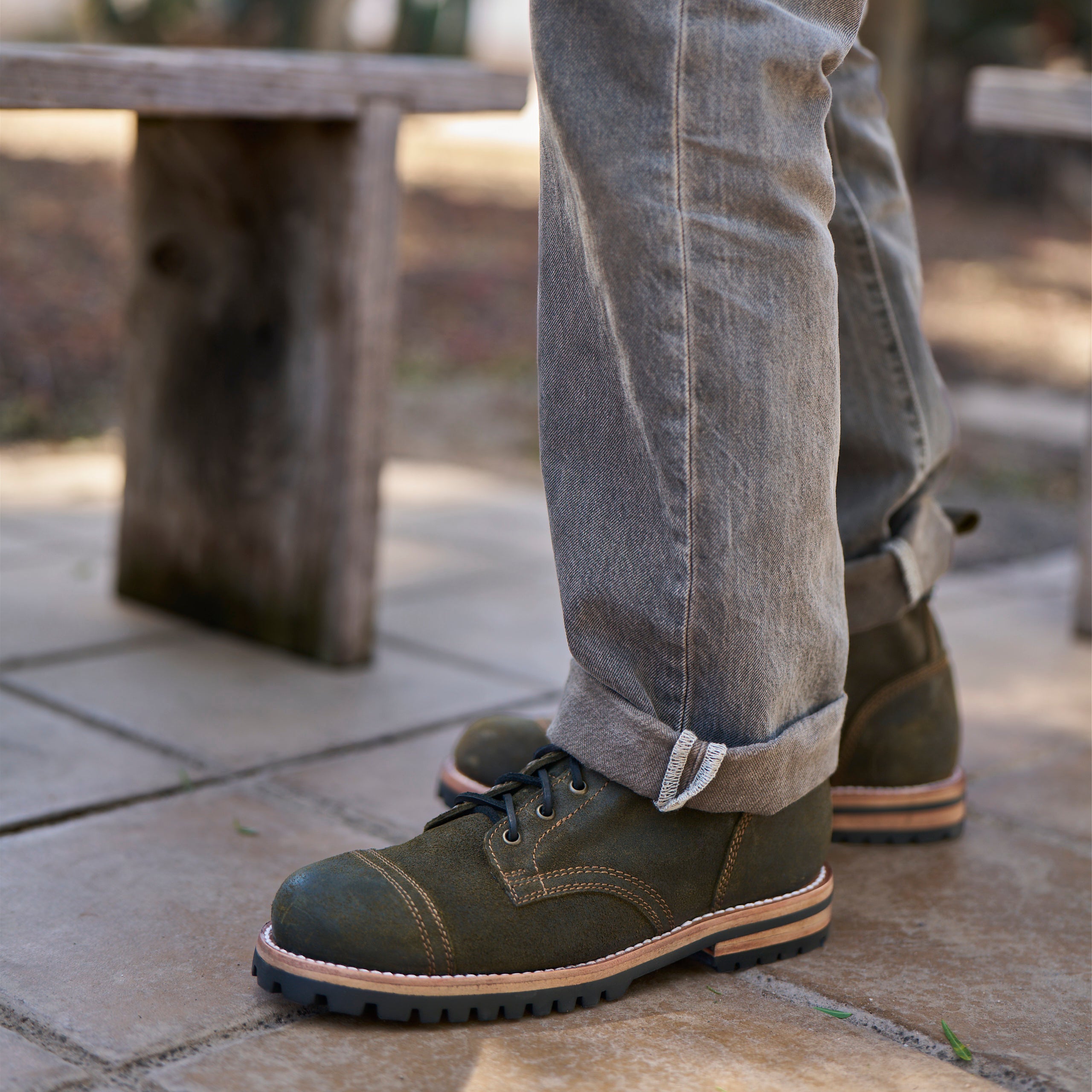 DARK OLIVE WAXED ROUGHOUT CAP TOE