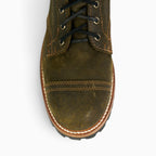 DARK OLIVE WAXED ROUGHOUT CAP TOE - BLACK RUBBER HEEL LUG OUTSOLE