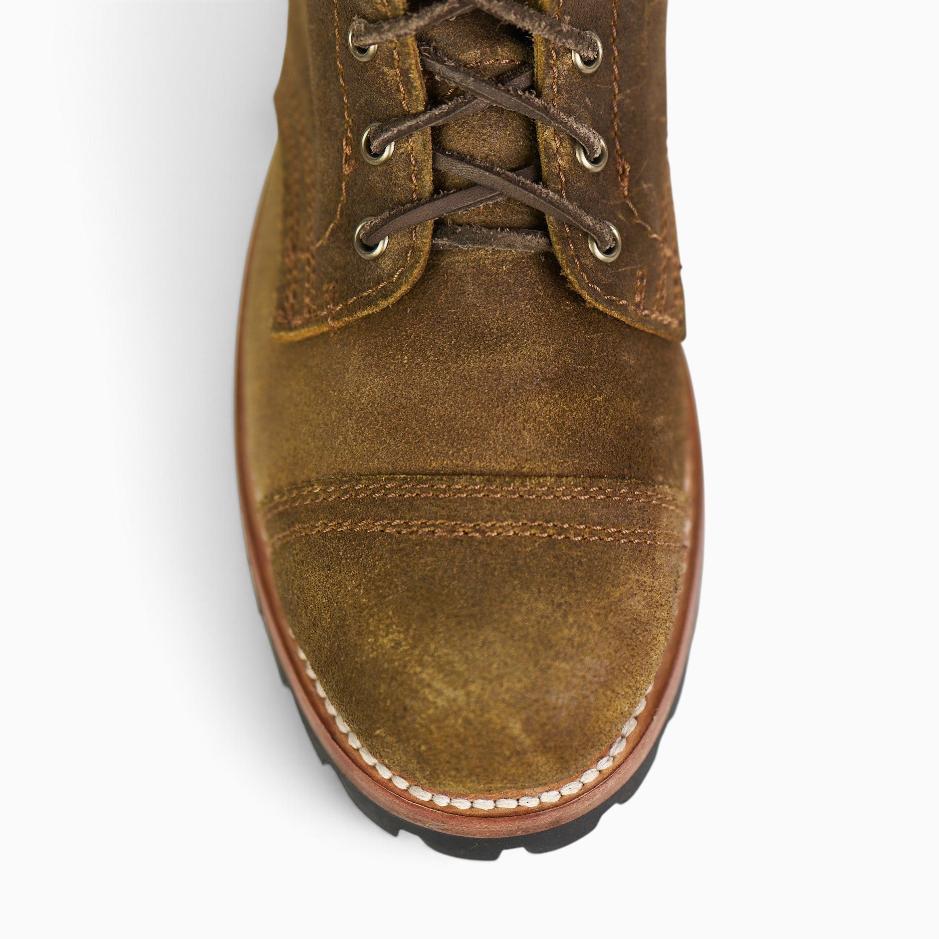 SIENA BROWN WAXED ROUGHOUT CAP TOE - BLACK RUBBER HEEL LUG OUTSOLE
